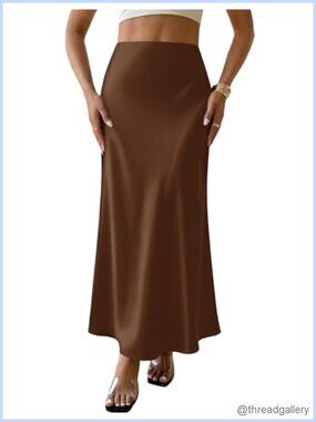 Satin Maxi Skirt High Waisted A-Line Flowy Formal
